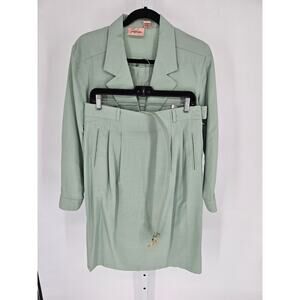 Jaclyn Smith Women's Green Blended Long Sleeve Button Jacket Belted Skirt Size 8